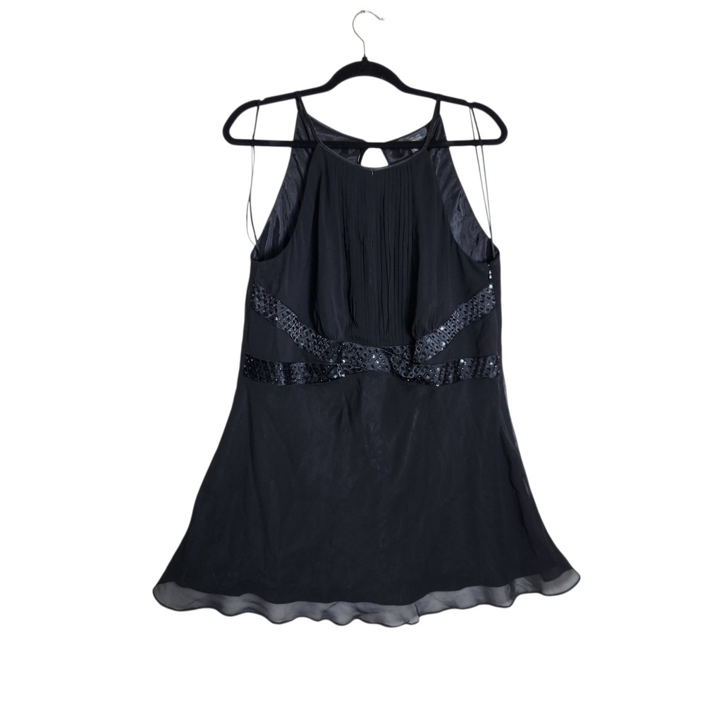 Dressbarn Woman Black Sequin Beaded Halter Blouse Plus Size 14W Pleated Chiffon